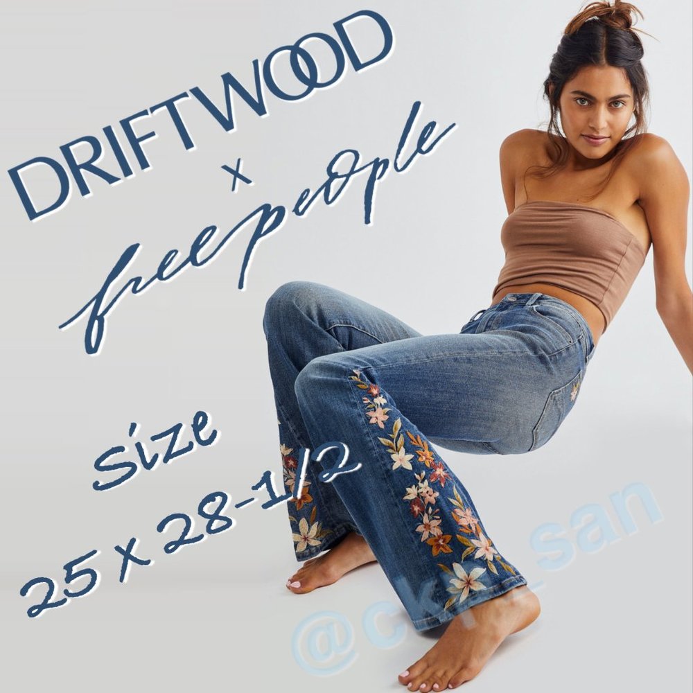 Free People x Driftwood Farrah Embroidered Flare Jeans Sz 25